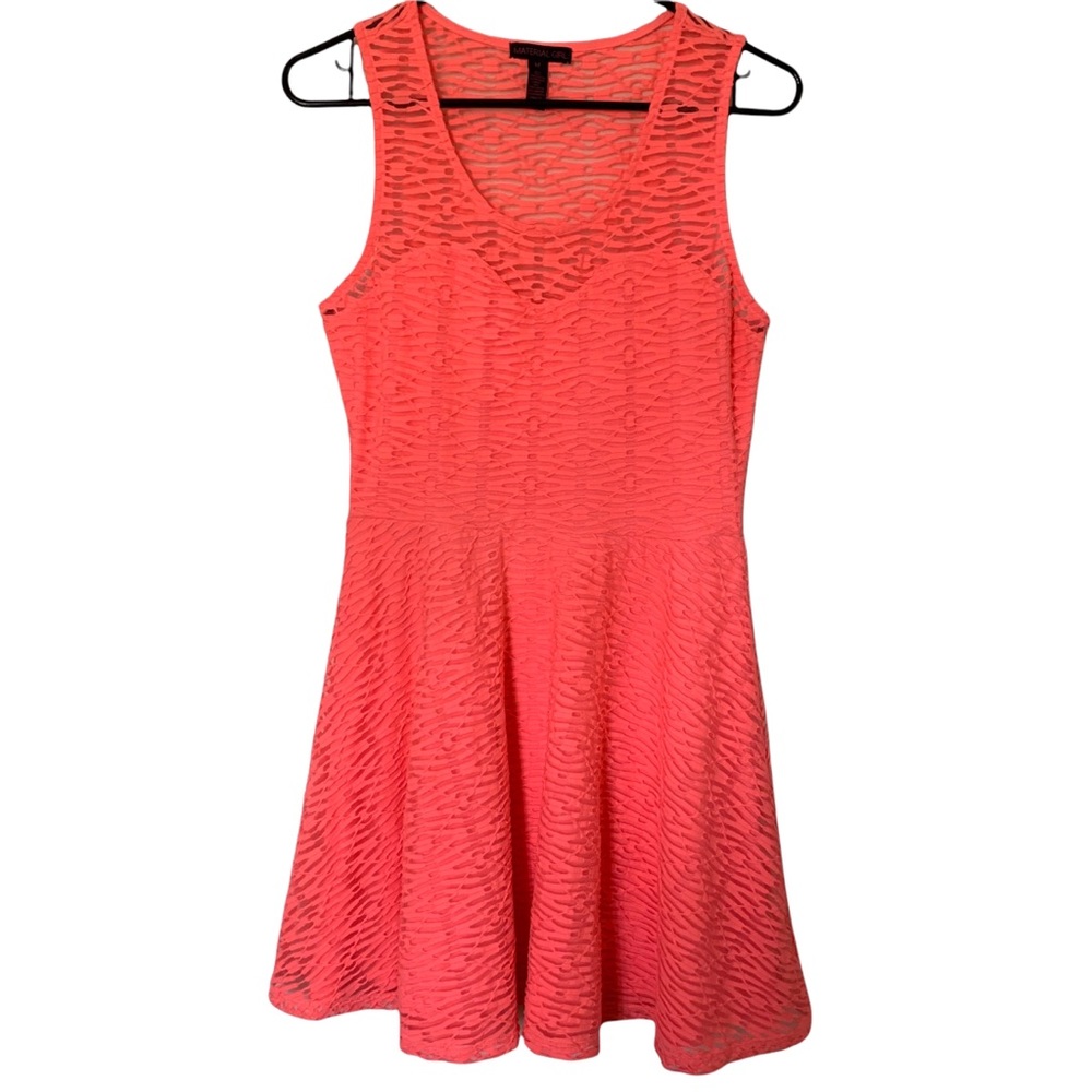 Material Girl Dress Pink-Orange Lacy Lined Medium Junior Size